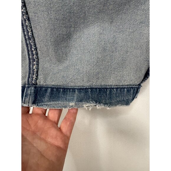 Zara Med Blue 100% Cotton Denim Cargo Wide Leg Button Jogger Cuff Jeans Size 10 - Picture 16 of 17